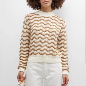 Rebecca Taylor Wavy-Stripe Stitched Mock-Neck Sweater